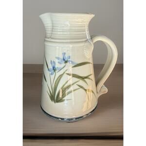 Studio Pottery Vase Pitcher Floral Spring Seashore Signed 6"